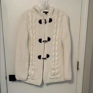 Lands' End Cream Hooded Cardigan Sweater
